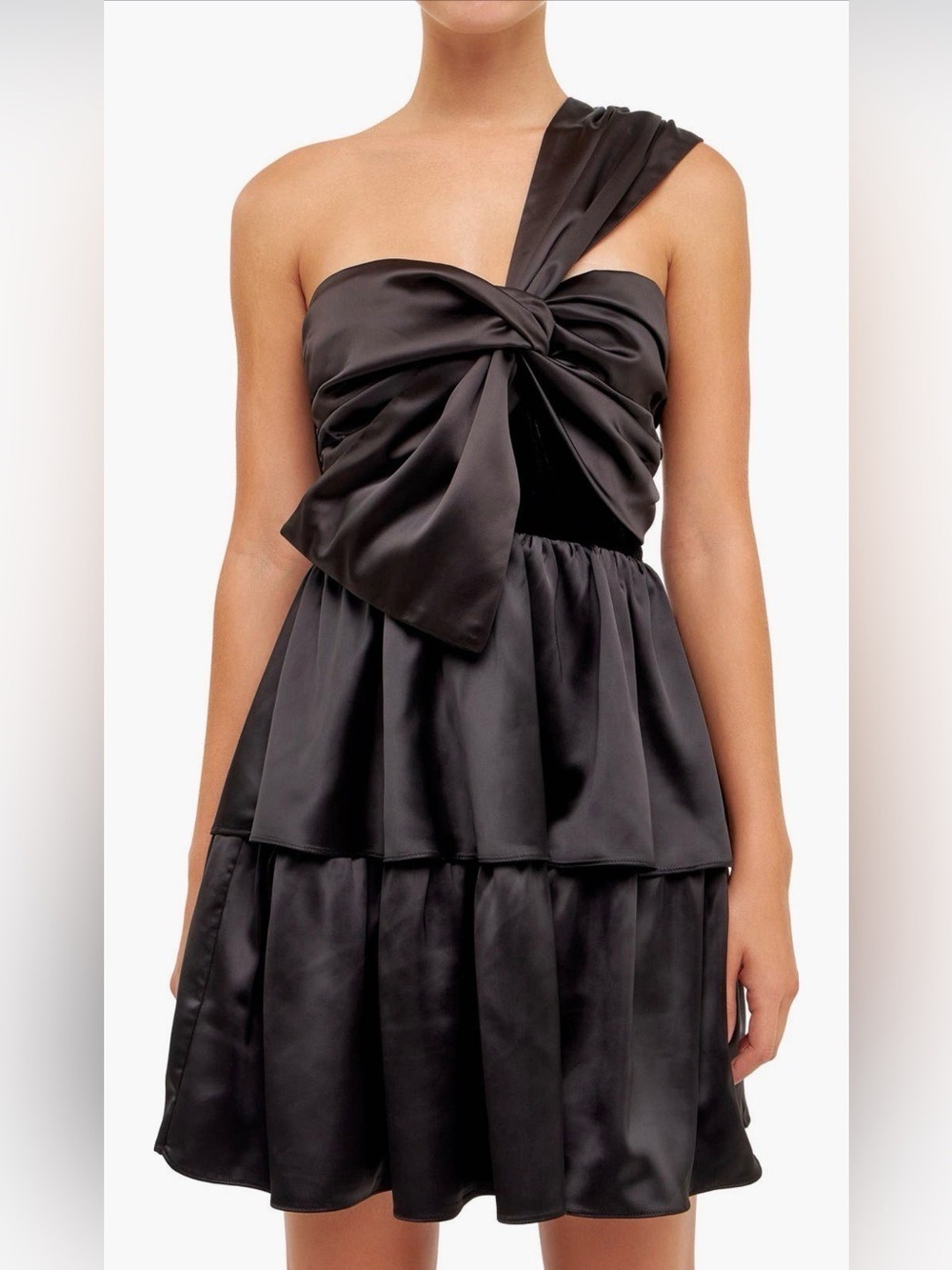 Endless Rose Velvet Contrast
Satin Bow Tie One-Shoulder Minidress Black Small